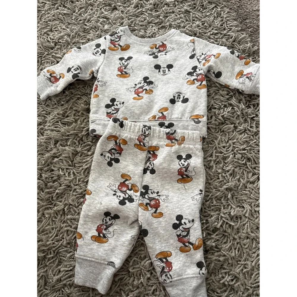 Disney Jumping Beans Mickey Mouse Gray Fleece Sweatshirt & Joggers Set Newborn